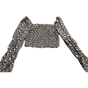 Wild Fable Womens Floral Smocked Crop Top Puff Sleeve Boho Cottagecore Small Fun